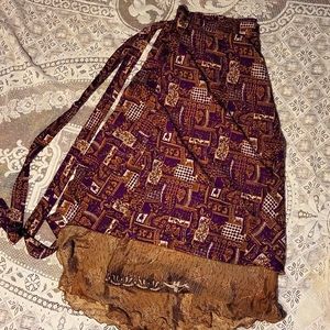Wevez Women's Sari Wrap Skirt, Long, Tan & Purple Floral India